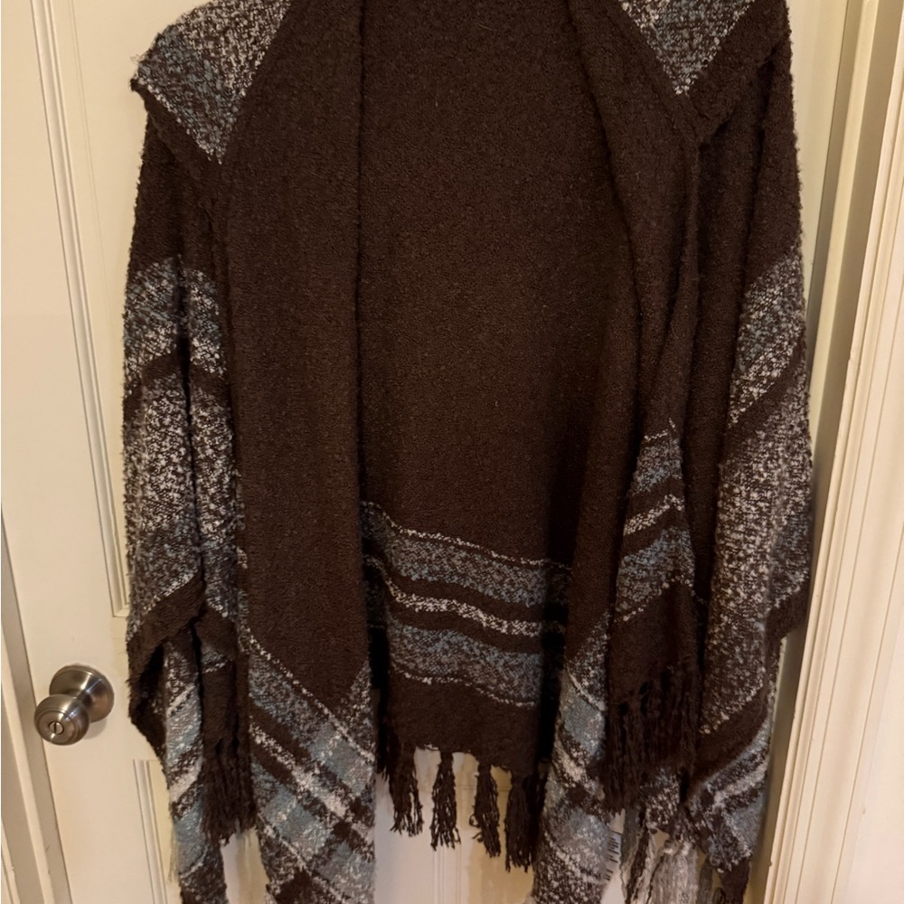 Cozy Brown and Blue Knit Shawl